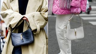 two street style images of the ysl 5 hobo bag