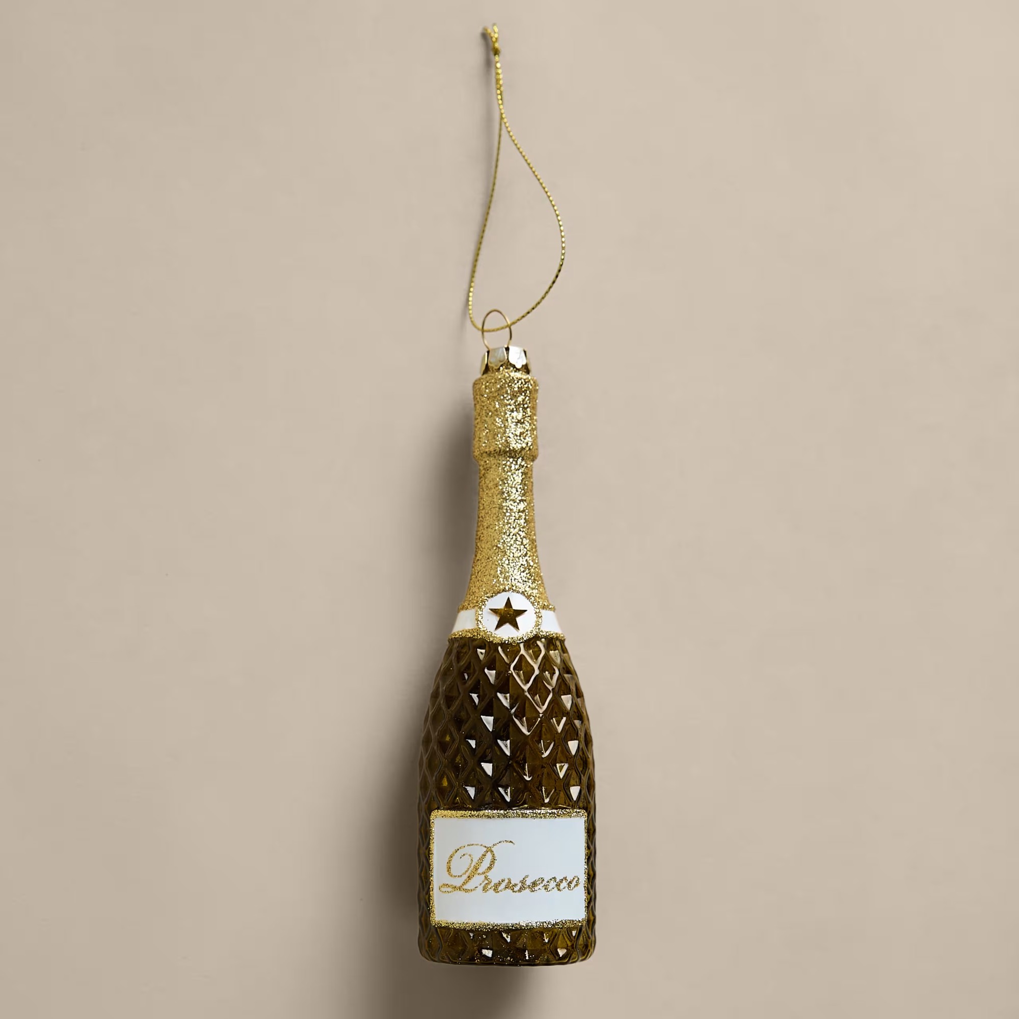 M&amp;amp;S Glass Hanging Prosecco Bottle Tree Decoration