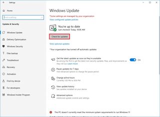 Check for updates on Windows 10