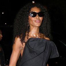 Naomi Campbell pulled off upside down denim jeans as a dress in Paris