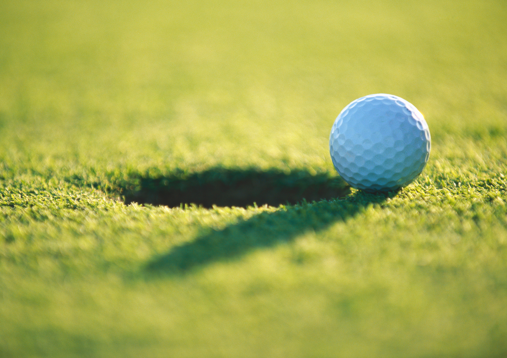 golf ball at the edge of the hole on a sunny day