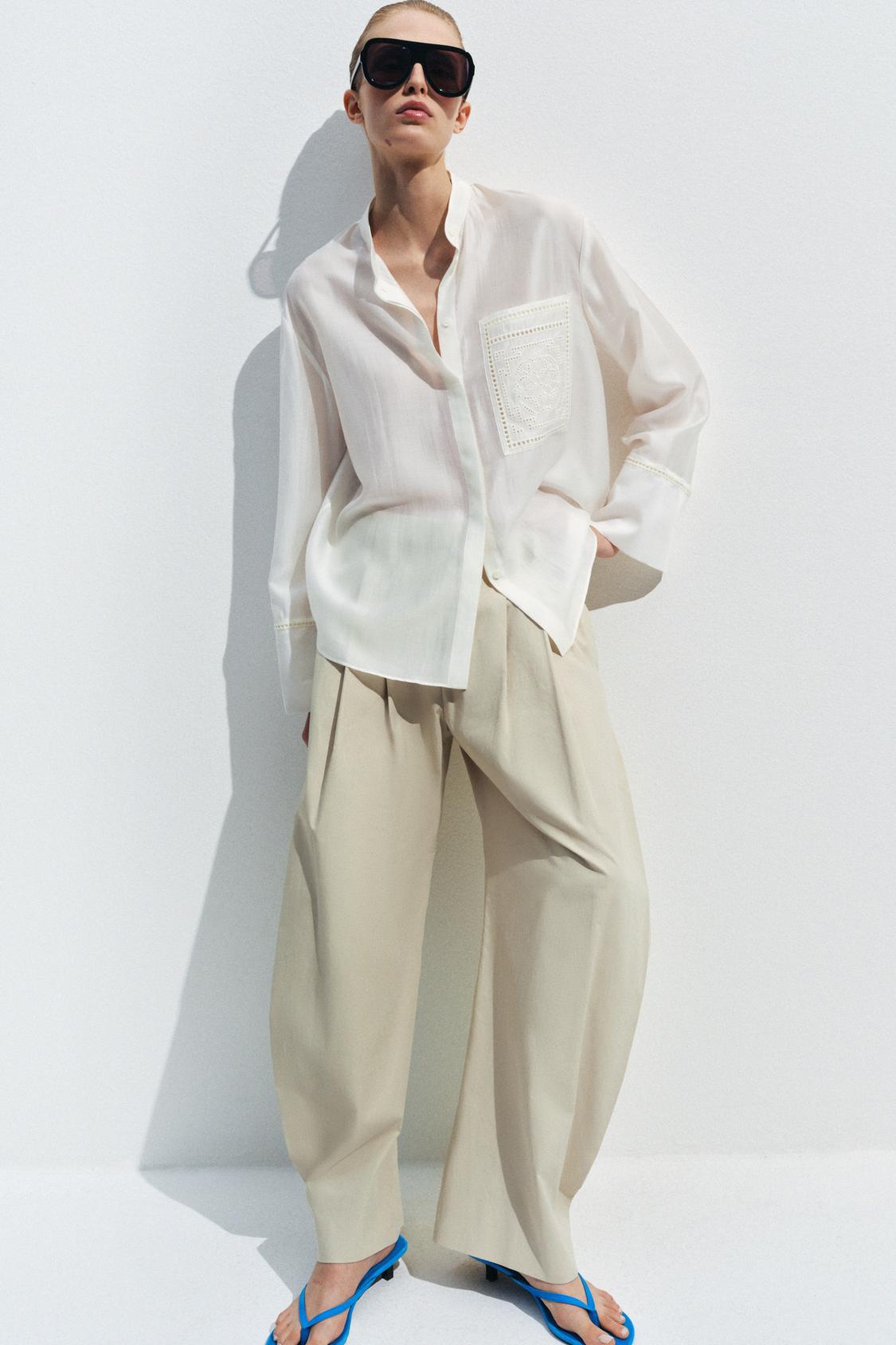 Zara, ZW Collection Embroidered Pocket Shirt