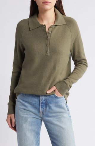 Cotton Blend Polo Sweater