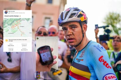Wout van Aert with a strava file embedded on top of the photo and an image of a Garmin 