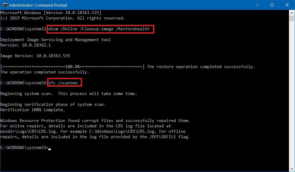 Windows 10 repair installation commands