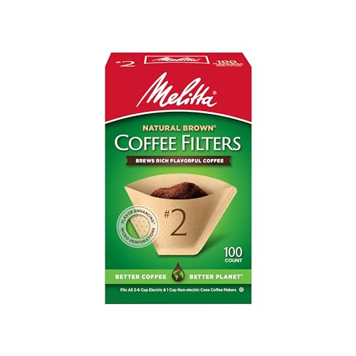 Melitta #2 Unbleached Coffee Filters, Natural Brown Cone Filters, 1-Pack