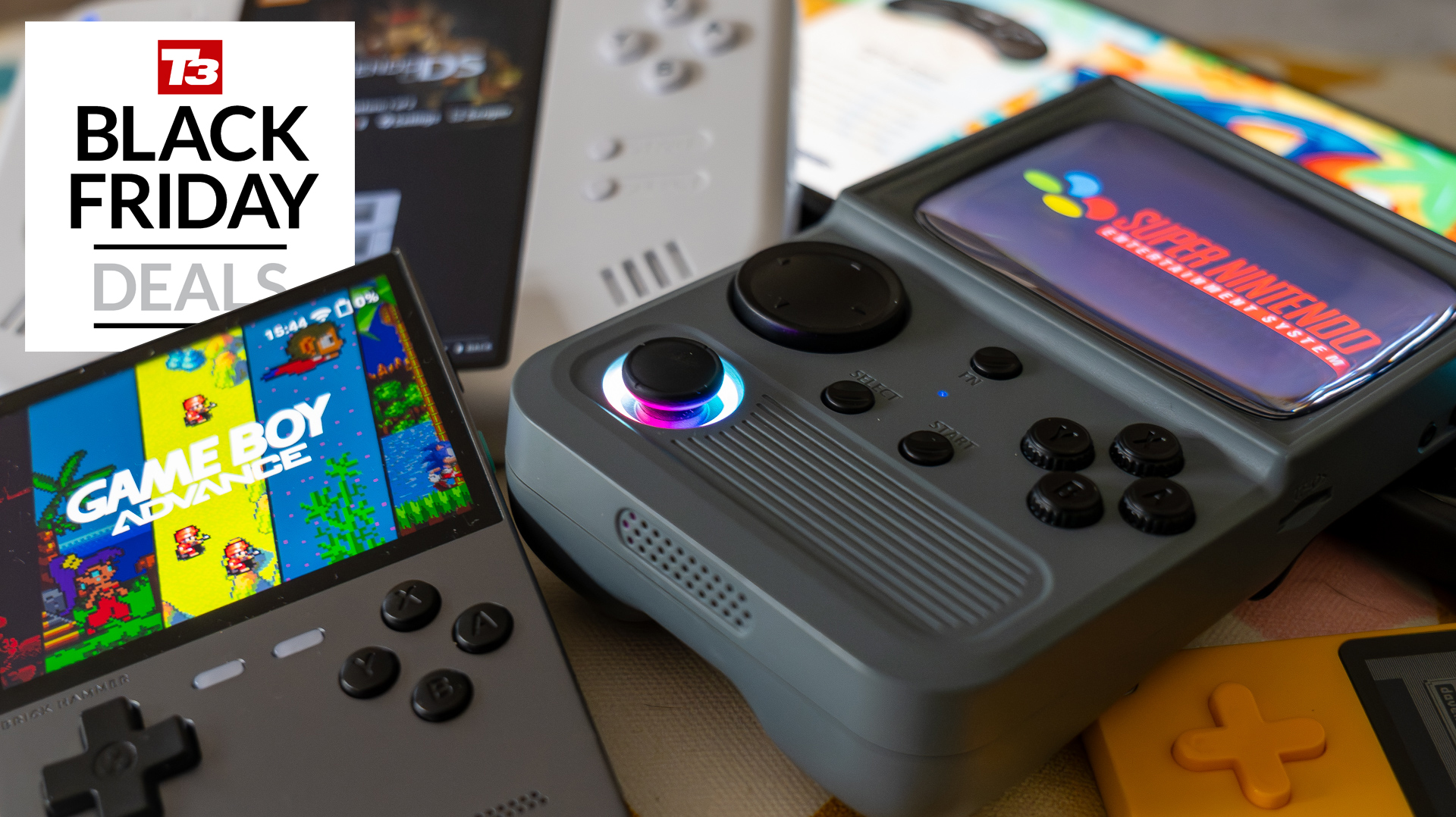 Retro gaming handhelds in a pile – Black Friday deals (T3)