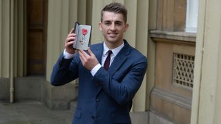 Gold medal winning Olympic gymnast Max Whitlock after he received his Member of the Order of British Empire (MBE) medal from Queen Elizabeth II in 2017