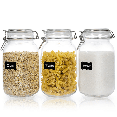 50oz Airtight Glass Jars With Lid, Chefstory 3 Pcs Food Storage Canister, Square Mason Jar Container