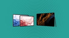 Samsung Galaxy Tab S8 on a green background