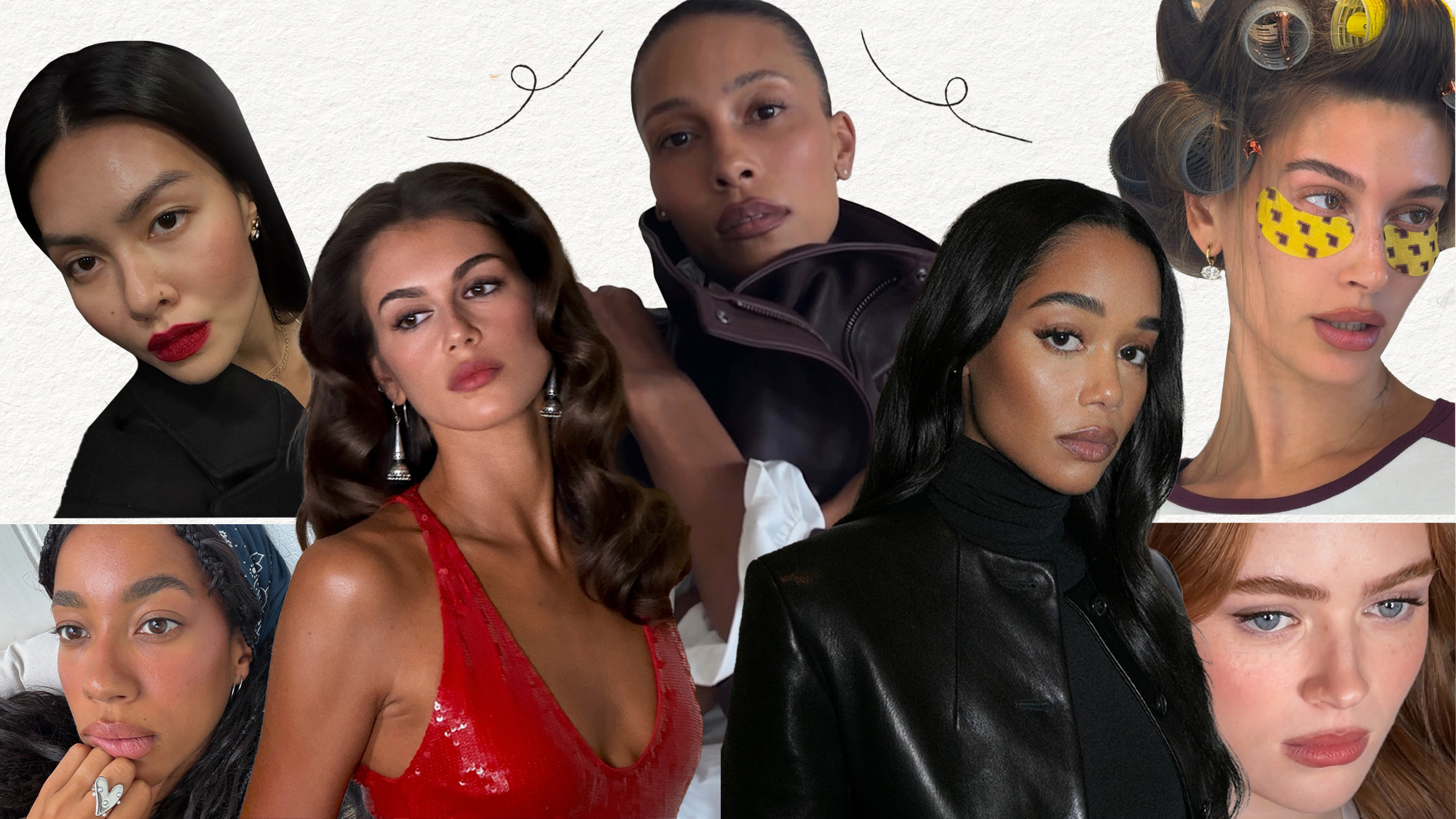 A collage of celebrities and influencers wearing autumn lip looks