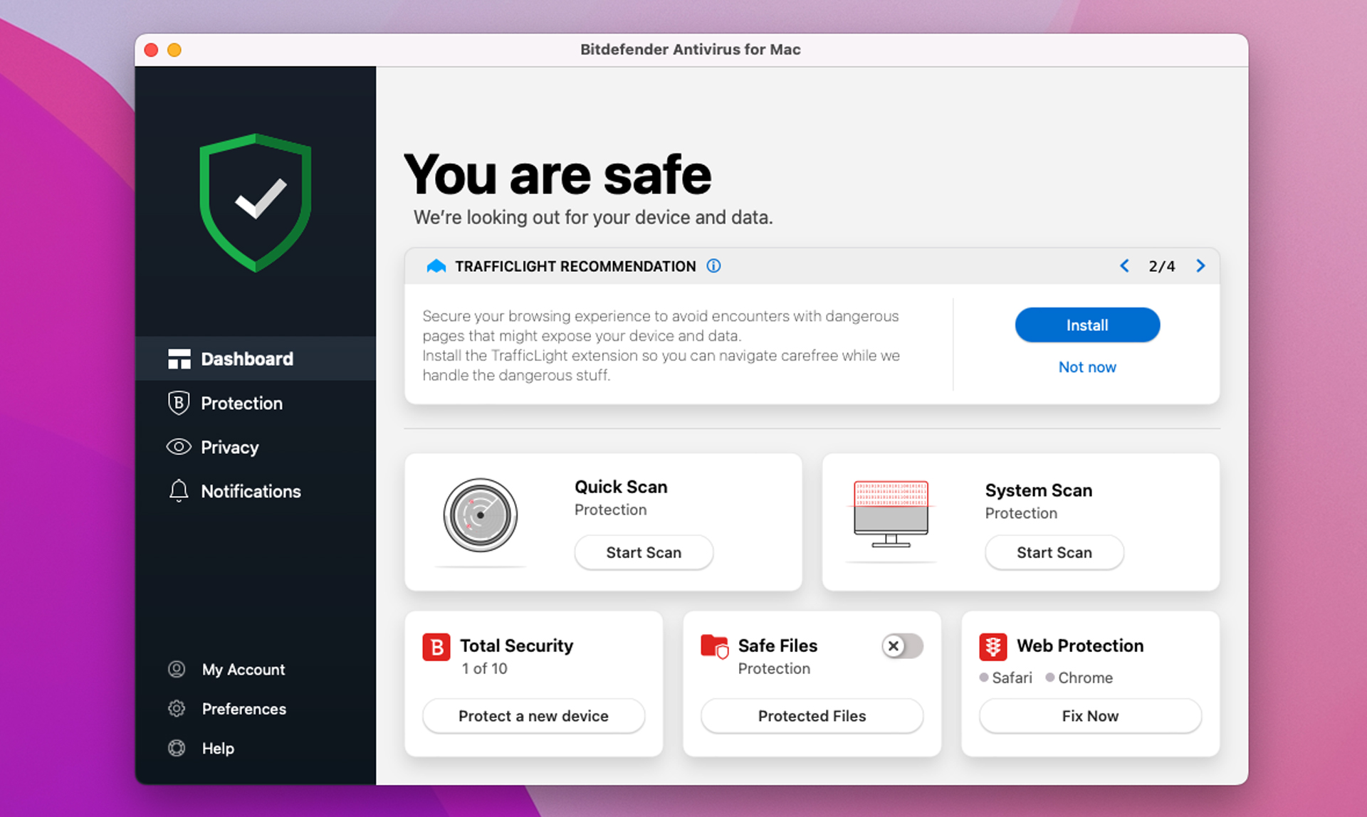 Bitdefender Premium Security for Mac app screen shot