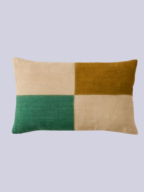 Eave Panelled Linen Cushion Cover in Clover/Gooseberry/Ecru