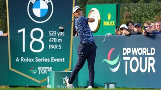 Matteo Manessero takes a tee shot at the BMW PGA Championship