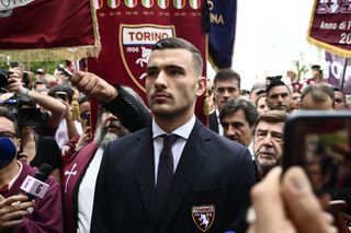 Alessandro Buongiorno of Torino FC during the 74th Anniversary Of the Superga Air Disaster on May 4, 2023 in Turin, Italy. Fans, players and staff of Torino FC annually meet to remember the plane crash which killed all 31 aboard including the entire Grande Torino football team on May 4th, 1949.