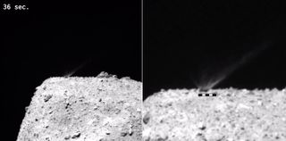 Ejecta curtain growth and deposition on the asteroid Ryugu after Japan's Hayabusa2 probe slammed an impactor into the space rock in April 2019.