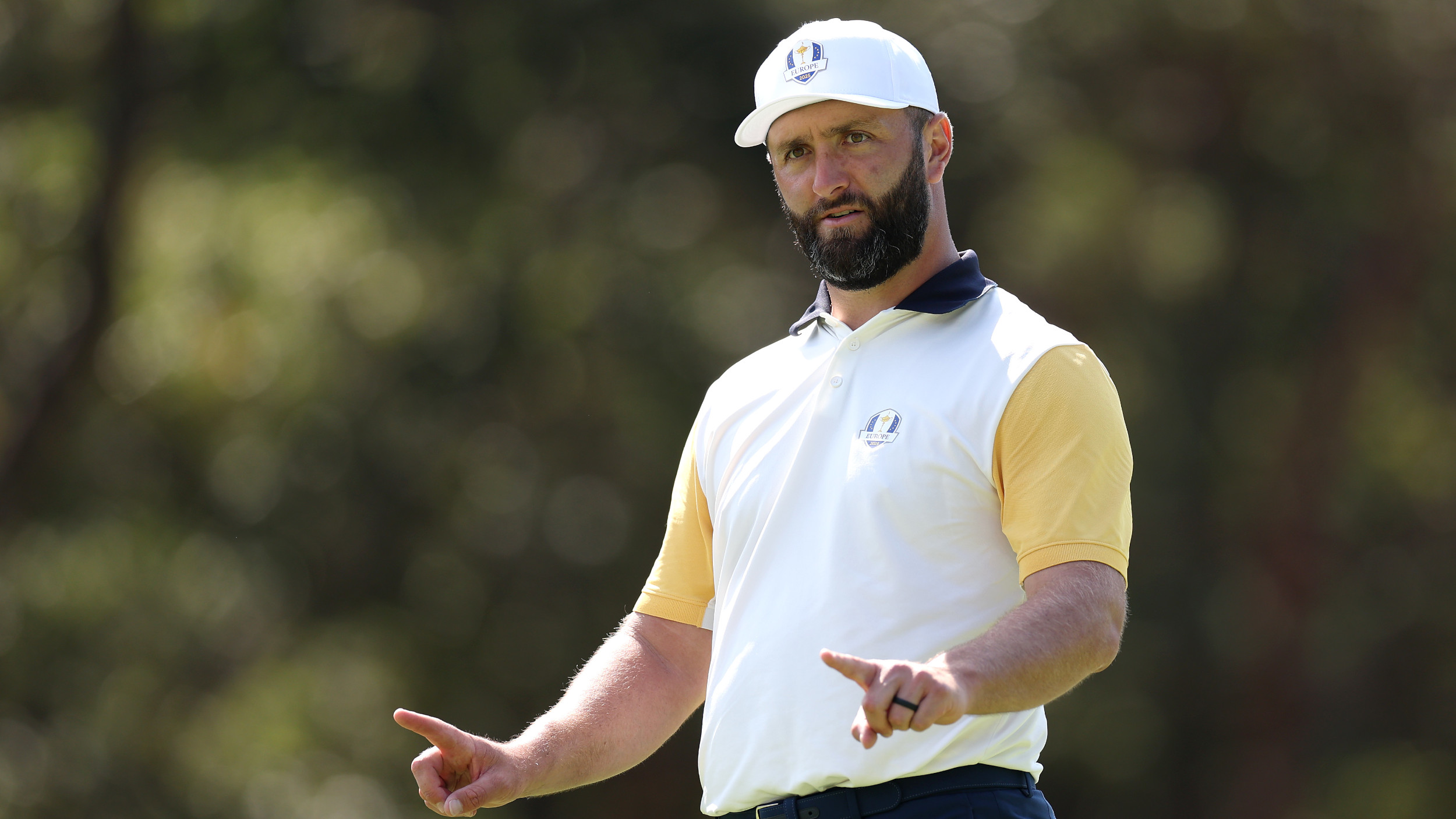 Jon Rahm playing at the Ryder Cup 2025.