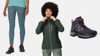 A selection of clothing from Regatta Great Outdoors, including a waterproof jacket, leggings, and walking boots