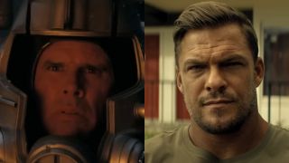 Cooper Howard (Walton Goggins) looks at a monster on Fallout, while Jack Reacher (Alan Ritchson) looks ahead on Reacher.
