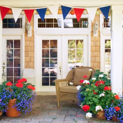 red white and blue porch pots