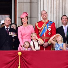 Prince Philip, Princess Kate, Princess Charlotte, Prince George, Peter Philipps, Savannah Philipps and Prince William on the balcony at Trooping the Colour 2017