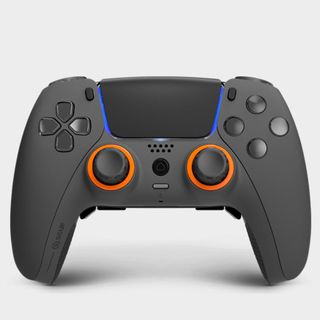 SCUF Reflex PS5 controller in grey and orange on a grey background