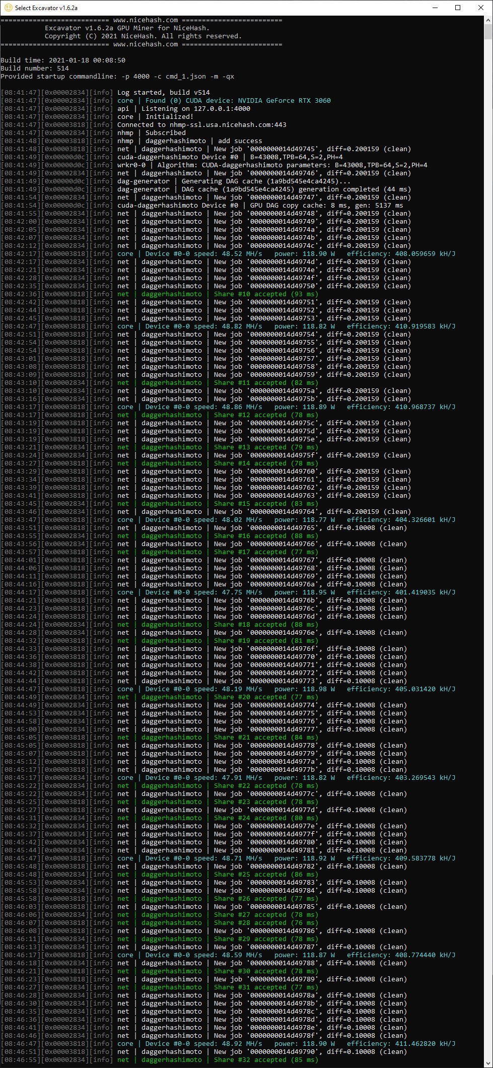 Ethereum mining with old and new drivers on RTX 3060