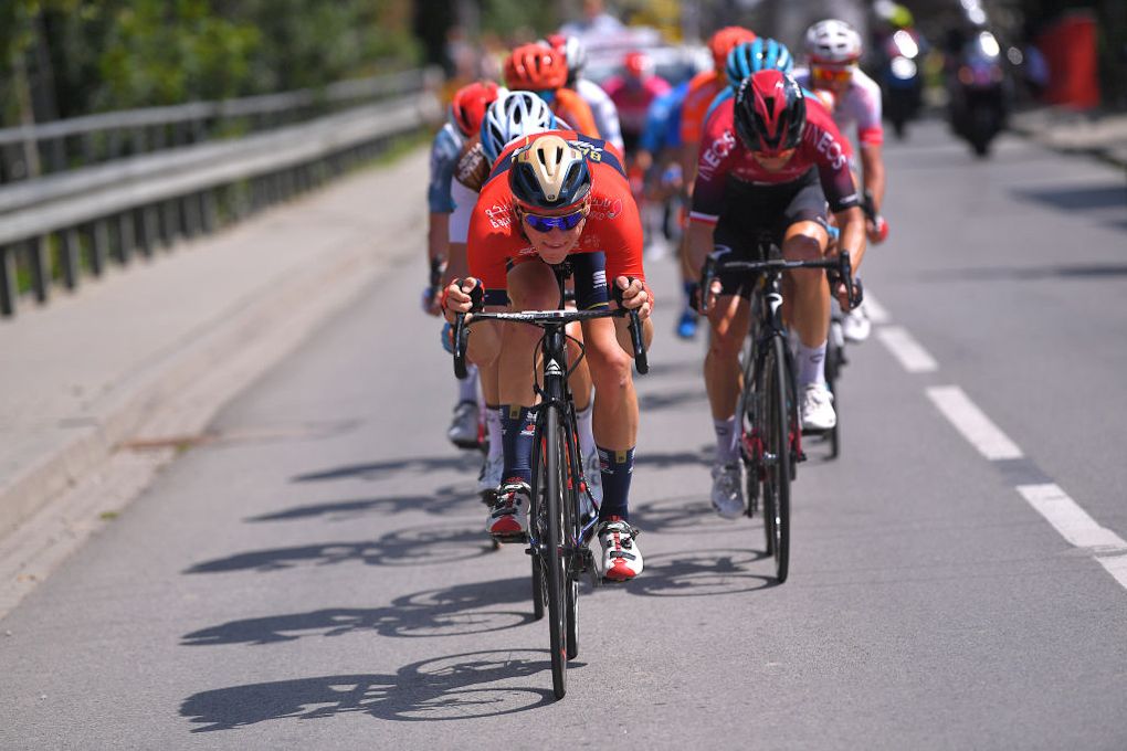 Mataj Morhoric pushes the pace in the early breakaway during stage 7 at the Tour de Pologne