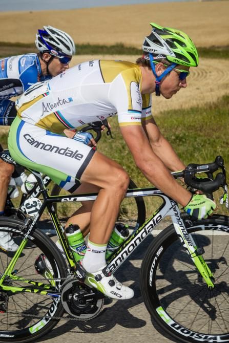 Peter Sagan (Cannondale) rides at the front of a chase group as the race lead goes up the road.