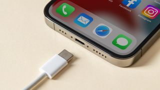 iPhone with USB-C charging cable