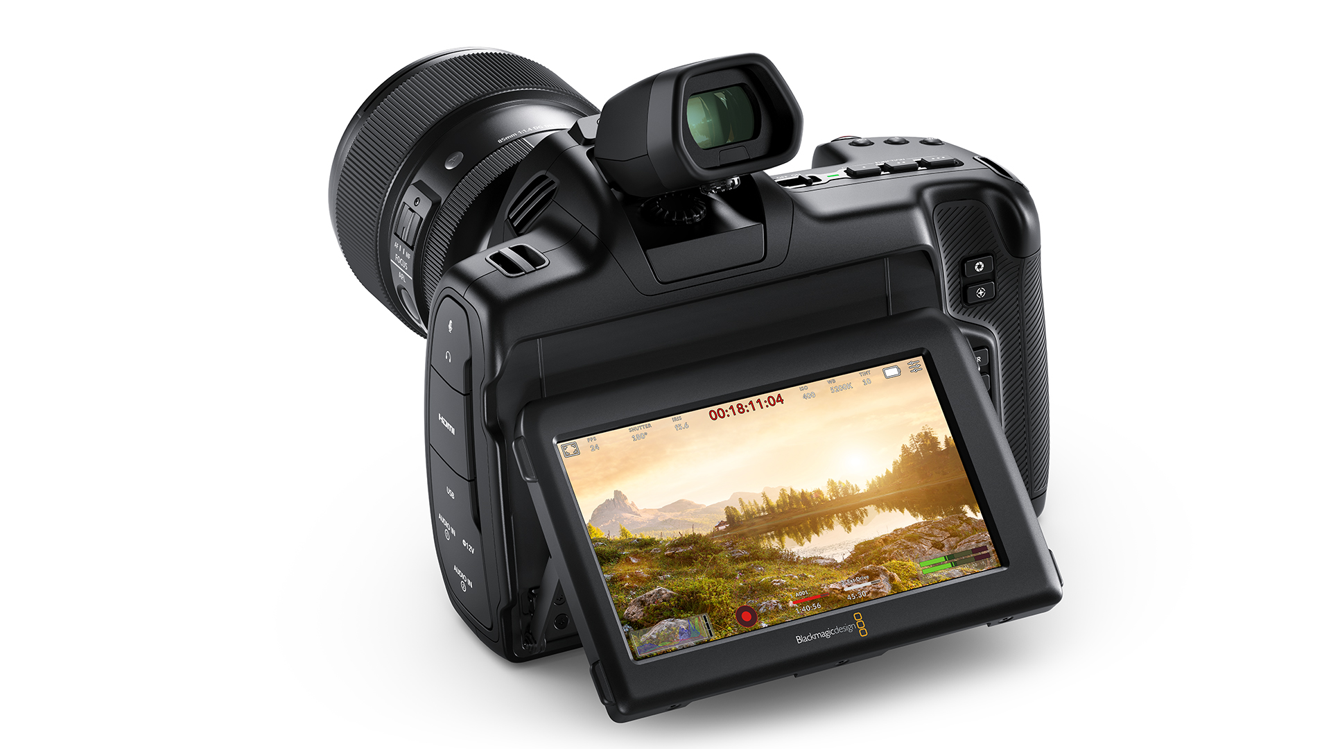 Rear tilt LCD and viewfinder of the Blackmagic Cinema Camera 6K