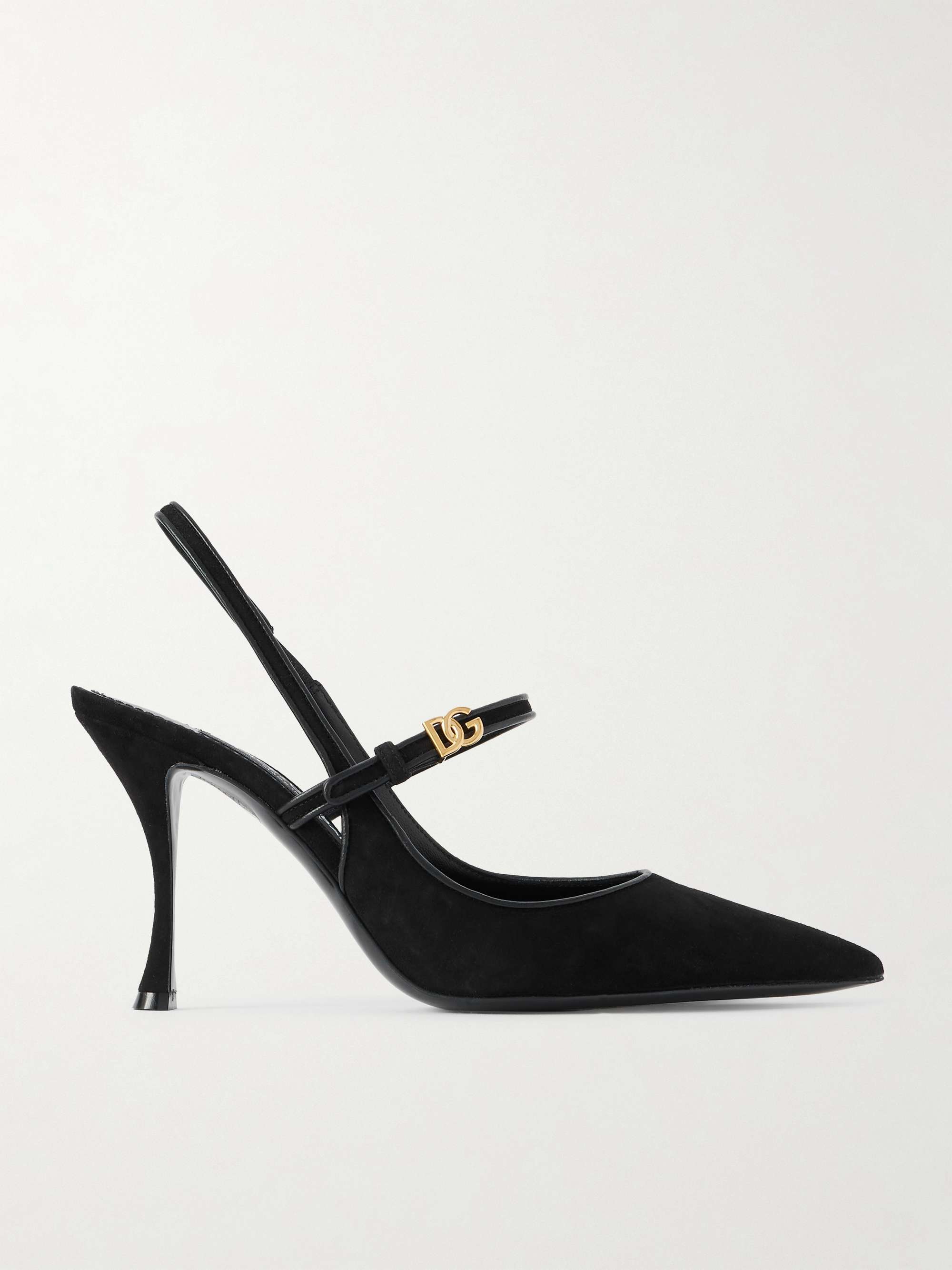 Italian Tailoring Leather-Trimmed Suede Slingback Pumps