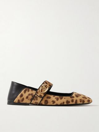 Vlogo Locker Collapsible-Heel Leather-Trimmed Leopard-Print Calf Hair Ballet Flats