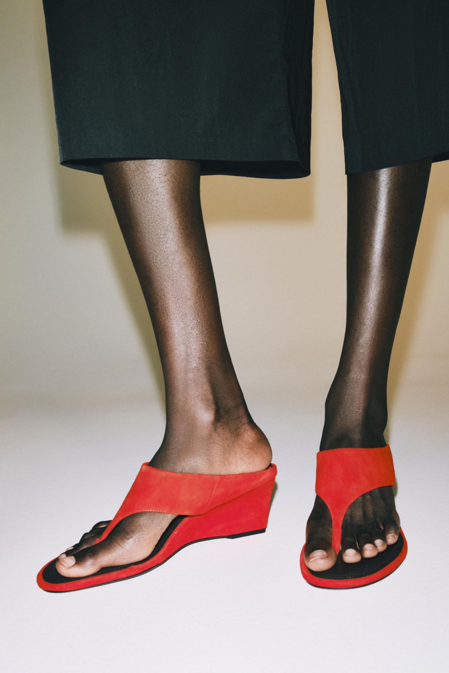 Leather Wedge Sandals - Red - 6