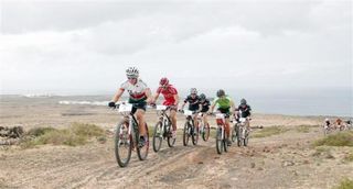 A group of racers compete at the Club La Santa two-day mountain bike stage race.