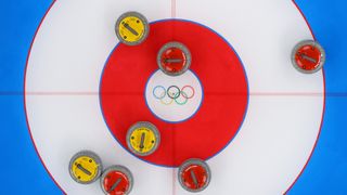 En bild över ett curlingbo taget på National Aquatics Centre den 30 januari, 2022 i Beijing, Kina