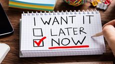 picture of notepad saying "I want it later or now" with check mark next to now