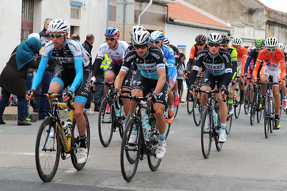 The peloton crosses the finish line