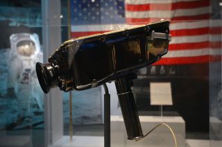 A prototype Westinghouse Electric black and white television camera of the type used on the Apollo 11 mission is on exhibit as part of "Destination Moon" at the Senator John Heinz History Center in Pittsburgh.