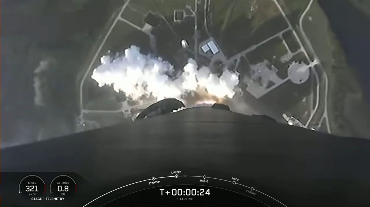 A view from the Falcon 9 rocket looking down at NASA's Kennedy Space Center after SpaceX's Starlink 27 launch.