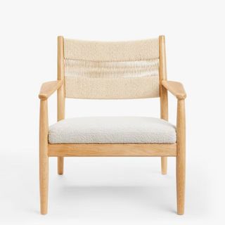 Cord and boucle wooden armchair