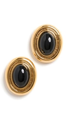Prize Black &amp;amp; Gold Statement Earrings &amp;ndash; Women&amp;rsquo;s Vintage-Inspired Gold-Plated Brass Earrings With Black Enamel, Lightweight Everyday Style for Pierced Ears