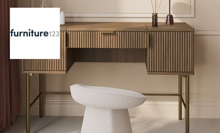 Furniture123's dark oak ribbed dressing table with storage and fold-out mirror