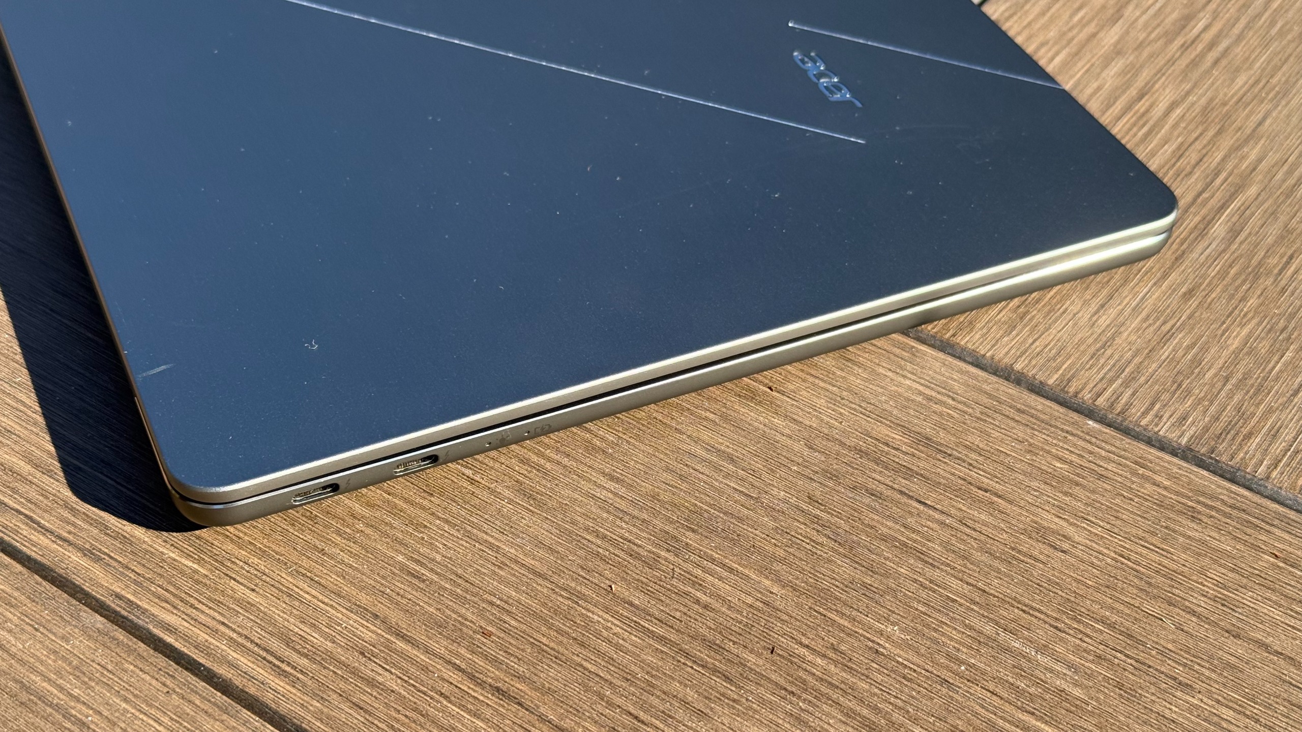 The Acer Swift Air 14 has two USB-C ports for charging, both on the same side of the laptop.