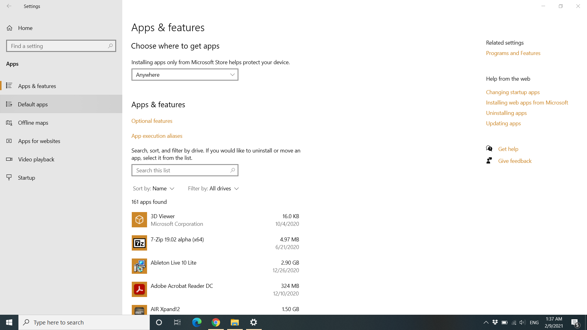 Màn hình ứng dụng và tính năng trong Windows 10