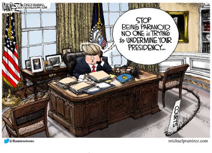 Political Cartoon U.S. Trump paranoid undermine presidency courts strike down executive orders