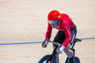 Denmark's Tobias Aagaard Hansen competes during the men's Elimination Race of the UCI Track Cycling World Championships in Ballerup, Denmark, on October 20, 2024. (Photo by JONATHAN NACKSTRAND / AFP)