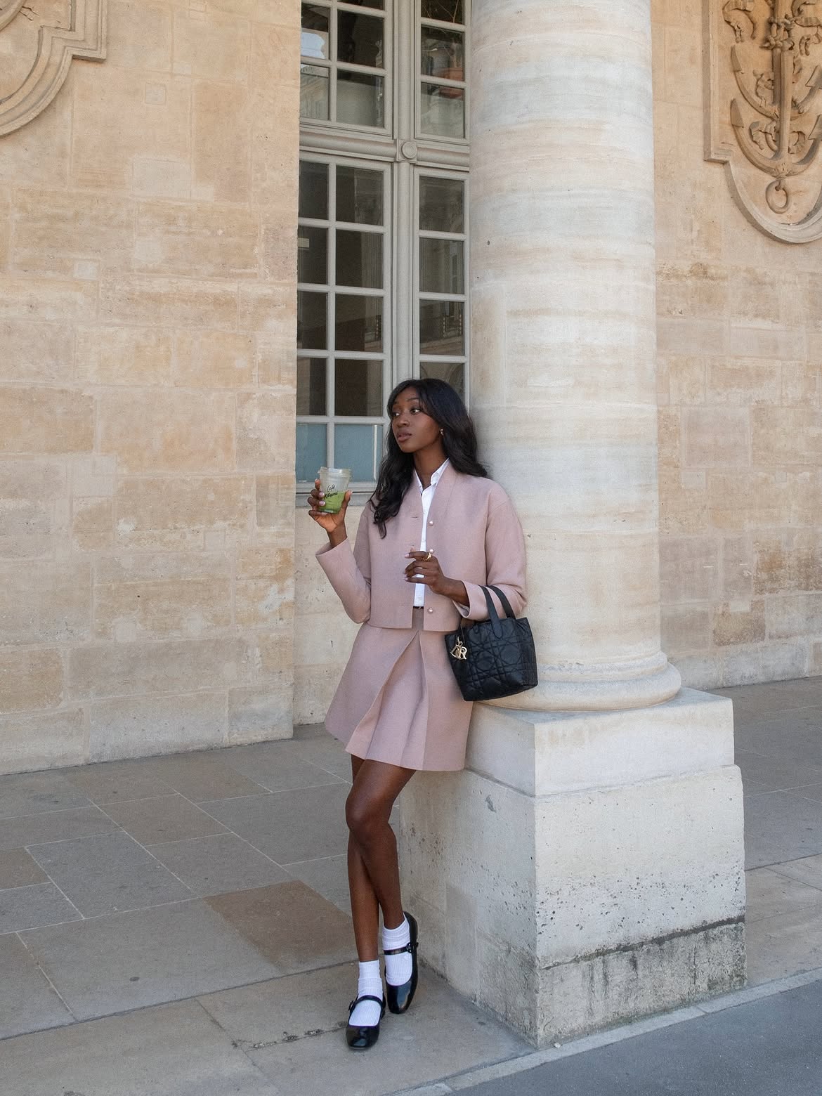 French girl mary-jane flat shoe outfit.