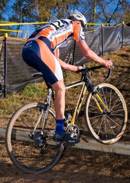 Stephen Weaver (Haymarket) jumps a mini barrier just before the climb.