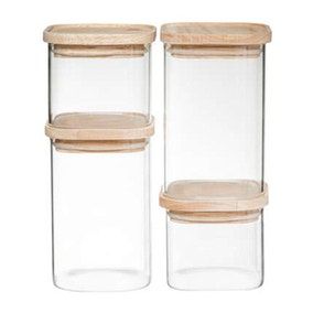 Set of 4 Stacking Glass Storage Jars